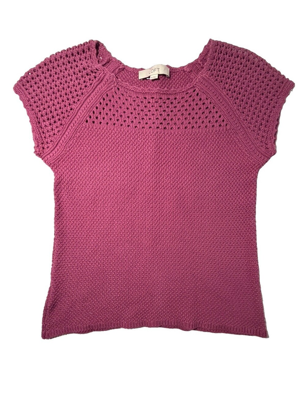 LOFT Ann Taylor Open Knit Shirt Women's Small Pink Crochet Top